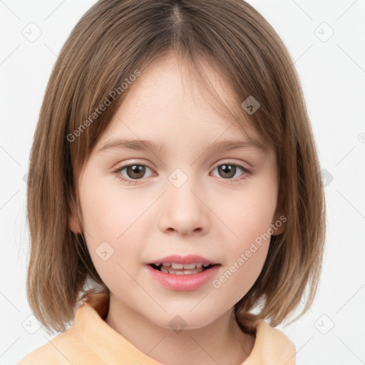 Neutral white child female with medium  brown hair and brown eyes