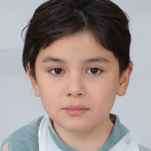 Neutral asian child female with short  brown hair and brown eyes