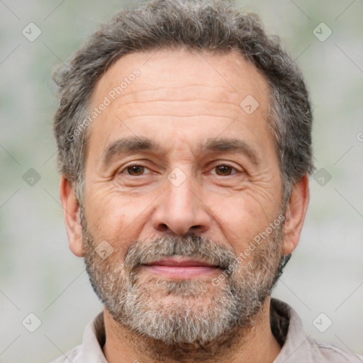 Neutral white middle-aged male with short  brown hair and brown eyes