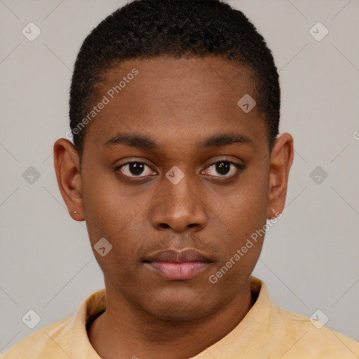 Neutral black young-adult male with short  brown hair and brown eyes