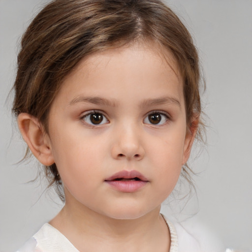 Neutral white child female with medium  brown hair and brown eyes