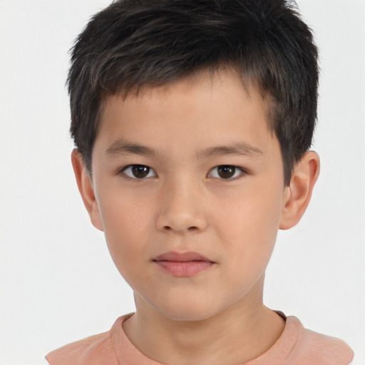 Neutral asian child male with short  brown hair and brown eyes