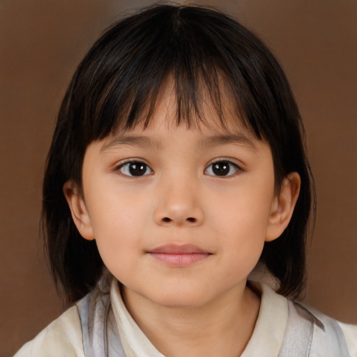 Neutral white child female with medium  brown hair and brown eyes