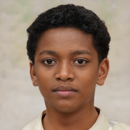 Neutral black child male with short  black hair and brown eyes