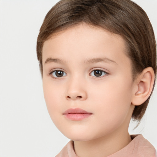 Neutral white child female with short  brown hair and brown eyes