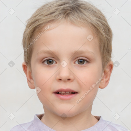 Neutral white child female with short  brown hair and grey eyes