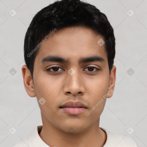 Neutral asian young-adult male with short  black hair and brown eyes