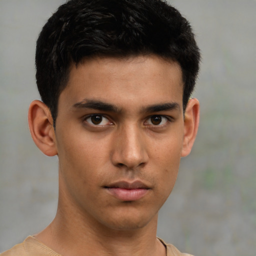 Neutral asian young-adult male with short  brown hair and brown eyes