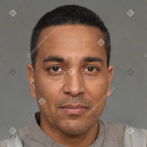 Neutral white adult male with short  brown hair and brown eyes