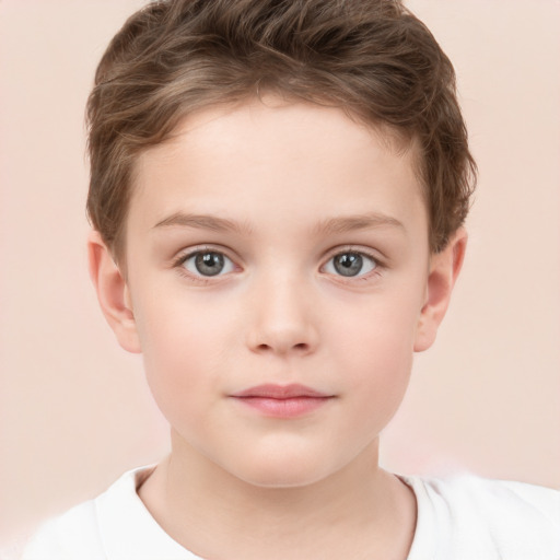 Neutral white child male with short  brown hair and grey eyes