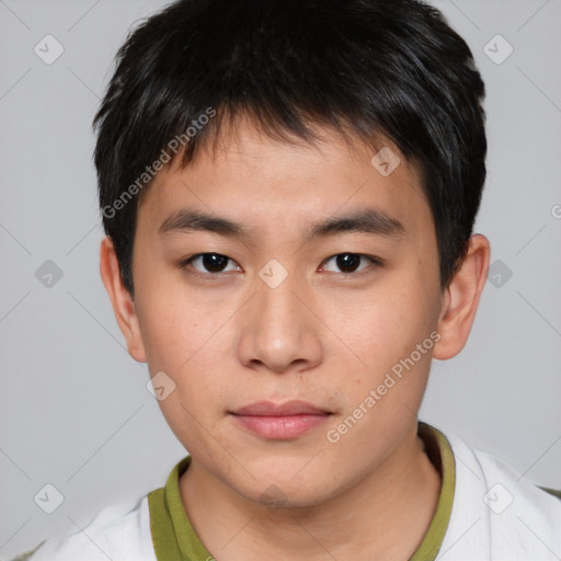Neutral asian young-adult male with short  brown hair and brown eyes