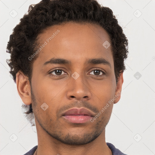 Neutral black young-adult male with short  brown hair and brown eyes