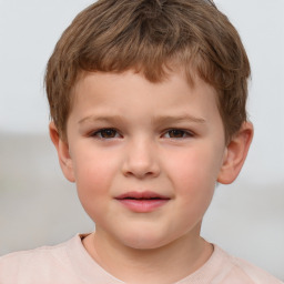 Joyful white child male with short  brown hair and brown eyes