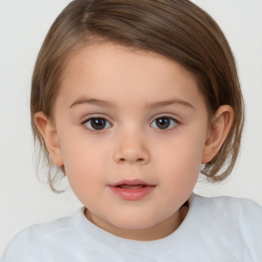 Neutral white child female with medium  brown hair and brown eyes