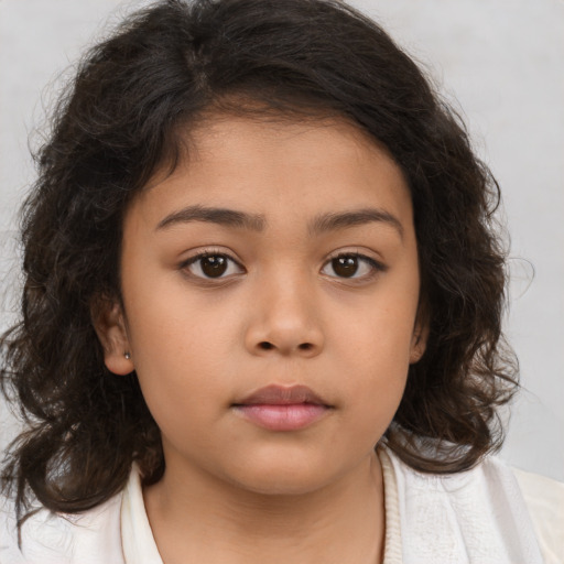 Neutral white child female with medium  brown hair and brown eyes
