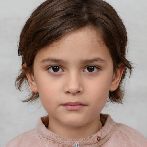 Neutral white child female with medium  brown hair and brown eyes