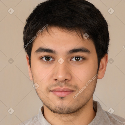 Neutral asian young-adult male with short  brown hair and brown eyes