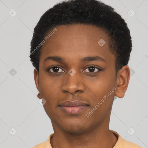 Neutral black young-adult female with short  brown hair and brown eyes