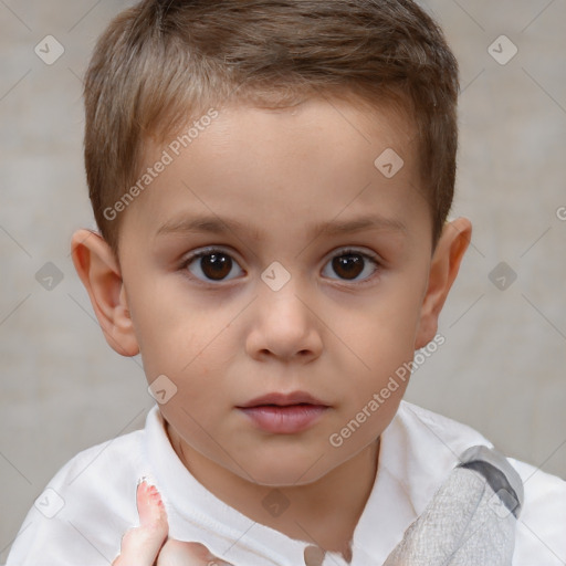 Neutral white child male with short  brown hair and brown eyes