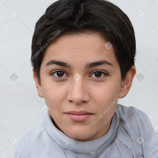 Neutral white young-adult female with short  brown hair and brown eyes