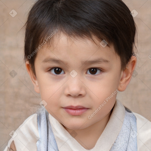 Joyful white child male with short  brown hair and brown eyes