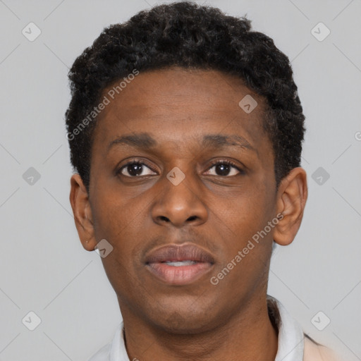 Neutral black young-adult male with short  brown hair and brown eyes