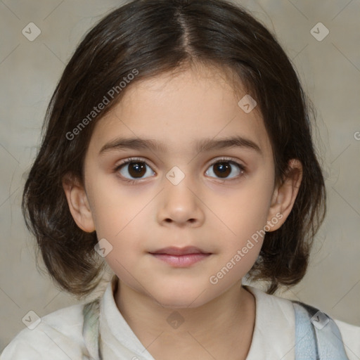 Neutral white child female with medium  brown hair and brown eyes