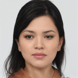 Neutral asian young-adult female with medium  black hair and brown eyes