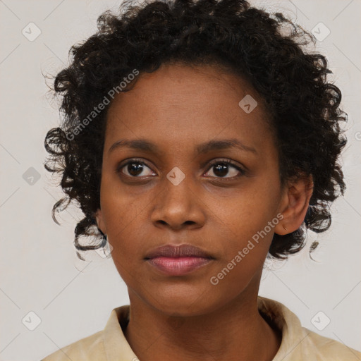 Neutral black young-adult female with short  brown hair and brown eyes