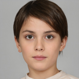 Neutral white young-adult female with short  brown hair and brown eyes