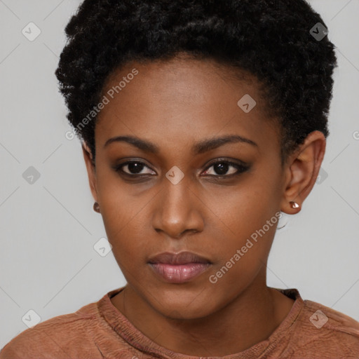 Neutral black young-adult female with short  brown hair and brown eyes