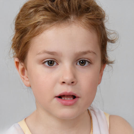 Neutral white child female with short  brown hair and brown eyes