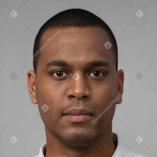 Neutral black young-adult male with short  brown hair and brown eyes