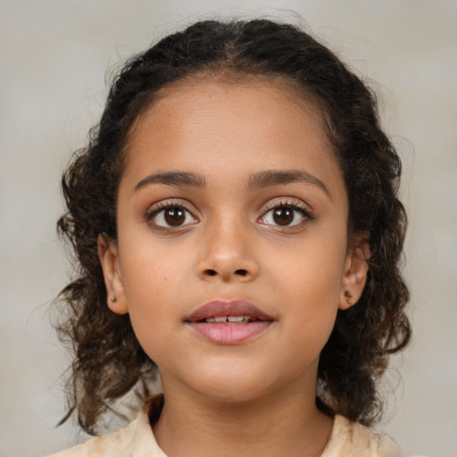 Neutral latino child female with medium  brown hair and brown eyes