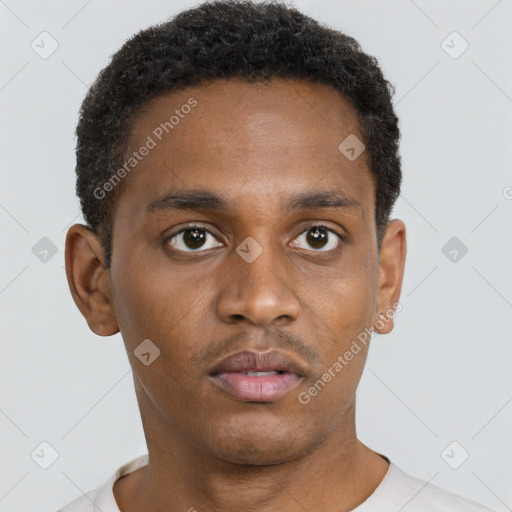 Neutral black young-adult male with short  brown hair and brown eyes
