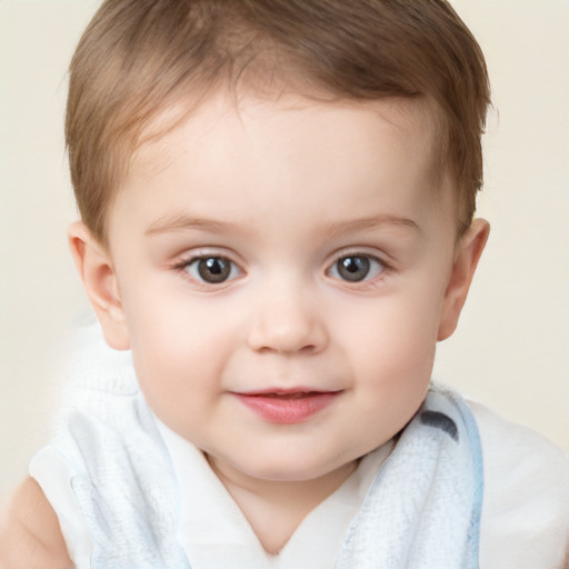 Joyful white child female with short  brown hair and brown eyes