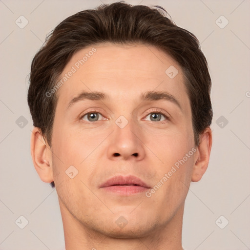 Neutral white adult male with short  brown hair and brown eyes