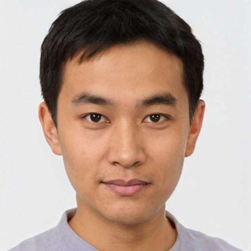 Neutral white young-adult male with short  black hair and brown eyes