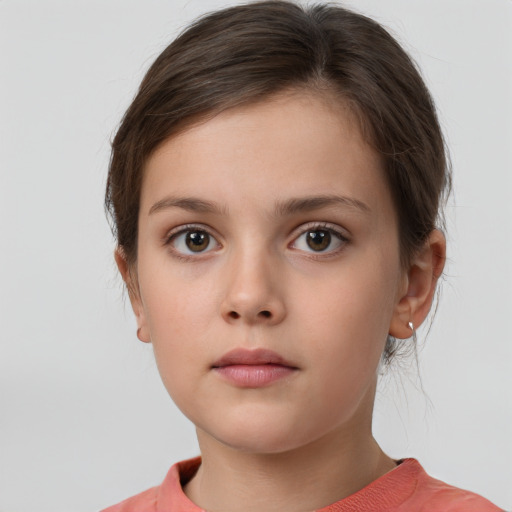 Neutral white child female with short  brown hair and brown eyes