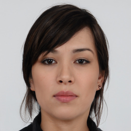 Neutral asian young-adult female with medium  brown hair and brown eyes