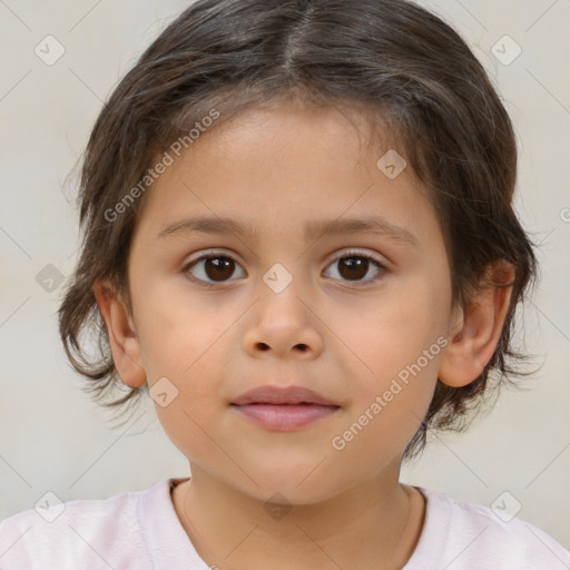 Neutral white child female with medium  brown hair and brown eyes