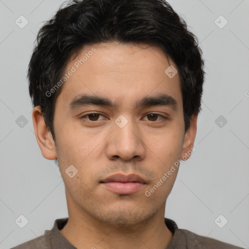 Neutral asian young-adult male with short  black hair and brown eyes