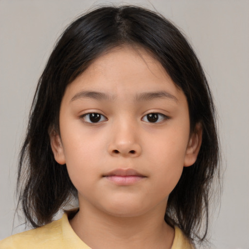 Neutral asian child female with medium  brown hair and brown eyes