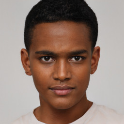 Neutral black young-adult male with short  brown hair and brown eyes