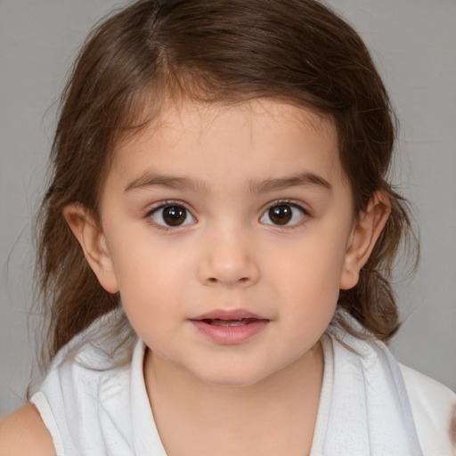 Neutral white child female with medium  brown hair and brown eyes