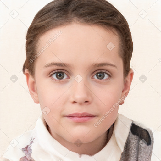 Neutral white child female with short  brown hair and grey eyes