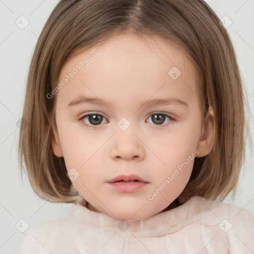 Neutral white child female with medium  brown hair and brown eyes