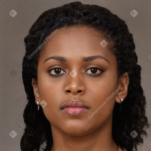 Neutral black young-adult female with long  black hair and brown eyes