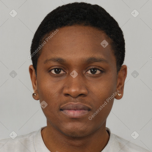 Neutral black young-adult male with short  brown hair and brown eyes