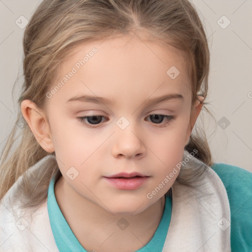 Neutral white child female with medium  brown hair and brown eyes